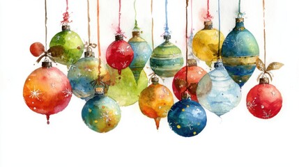 Watercolor Christmas Ornaments Hanging Festive Holiday Decorations
