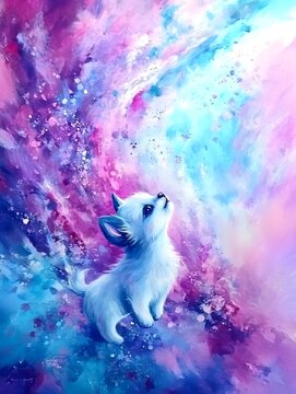 Celestial White Kitten Watercolor