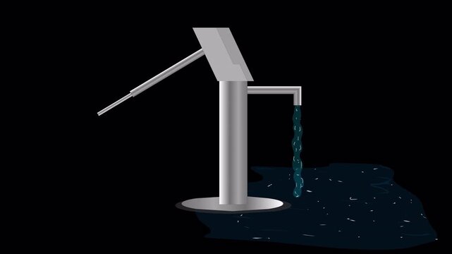 Hand Pump Water Animation with Transparent Background. Old style water pump with water flow for overlays.