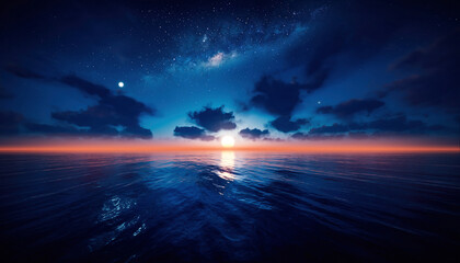月と銀河が照らす静かな海：Moonlit Ocean Beneath the Galaxy
