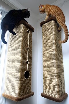 Two Cats on High Wall Perch