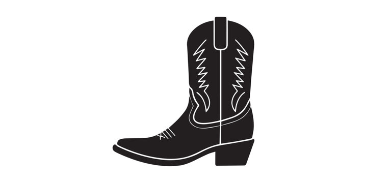 Cowboy boot silhouette icon, Cowboy boot icon vector illustration. Vector black silhouette. Silhouette of classic cowboy boots on white background,