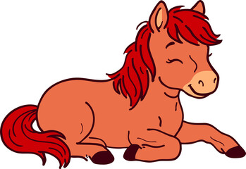 Cute red horse cartoon character vector illustration