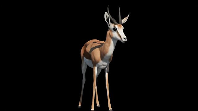 Springbok antelope standing in profile, isolated on a black background, showcasing its natural beauty