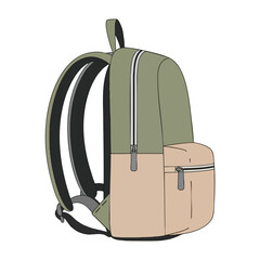 Vector-style illustration of a backpack, with multiple color panels and two zipper closures