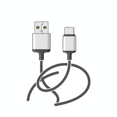 Vector illustration of a USB cable with USB-A and USB-C connectors and tangled cord