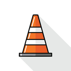 Vector illustration of an orange and white striped traffic cone with a shadow