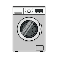 A simple illustration of a washing machine. Features a circular door