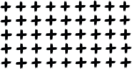 Abstract grunge cross pattern with hand painted brush stroke plus symbols isolated on white background modern design texture