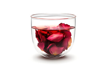 Rose petals floating in a clear glass of water