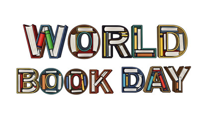 World Book Day colorful typography with books transparent background