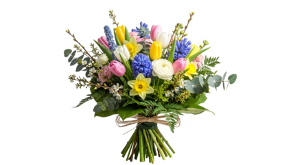Colorful bouquet of spring flowers against a light background
