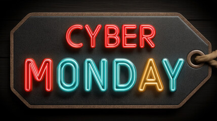 Black tag banner featuring Cyber Monday November 30 for digital retail marketing campaign
