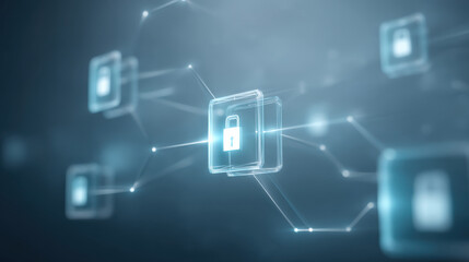 Fototapeta premium Digital locks interconnected in a network representing cybersecurity and data protection concepts.