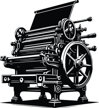 Vintage letterpress printing machine illustration detailed mechanical design and craftsmanship