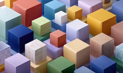 Fototapeta premium Abstract composition of colorful 3D cubes in various sizes arranged on a grid
