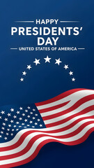 Presidents Day greeting card with American flag and stars on blue background president day 2026 America
