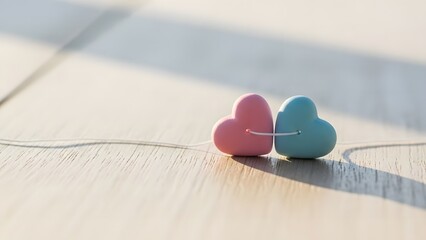 Two heart shaped figures connected by a string symbolizing affection and closeness