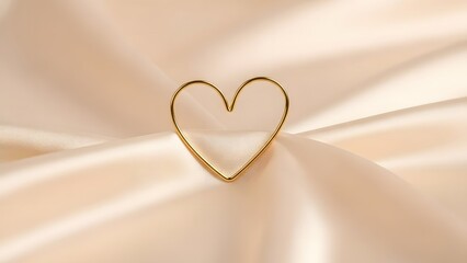 A golden heart shape resting on soft flowing pale beige fabric
