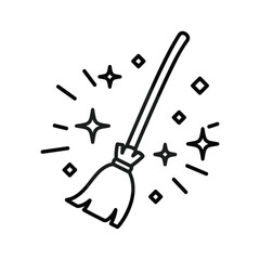 Magical broomstick with sparkles and stars