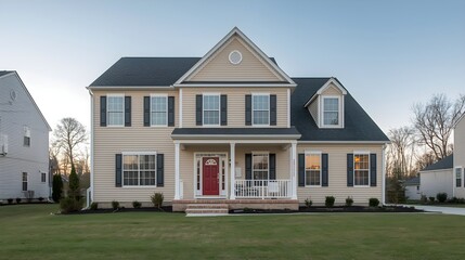 Traditional brick architecture of an old Dutch house featuring a blue sky and classic windows in a luxury residential estate setting