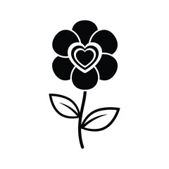 Simple black flower with heart center illustration