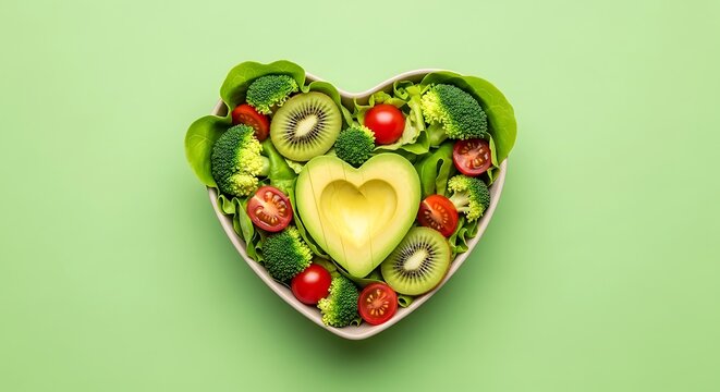 Heart shaped salad with fresh fruits and vegetables for healthy eating - Powered by Adobe
