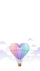 Fototapeta premium Romantic Heart-Shaped Hot Air Balloon Floating in a Pastel Cloudy Sky - Whimsical Vector Illustration for Valentine's Day