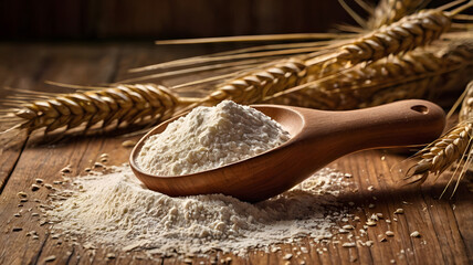 wooden spoon and flour