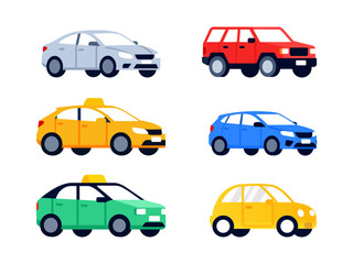 Flat Car Icon Set in Modern Style