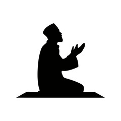 Vector illustration, silhouette icon silhouette of a Muslim man performing prayer, namaz, isolated on transparent background for design on the theme of Islam, Ramadan
