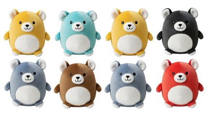 Collection of colorful stuffed bear toys