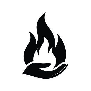 Black silhouette of hand holding flame fire