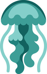 Stylized illustration of a blue and teal jellyfish with flowing tentacles