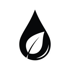 Fototapeta premium Black silhouette of water drop with white leaf inside