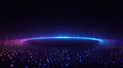 Digital art featuring a glowing, layered ring with an elevated circular core and emanating beams