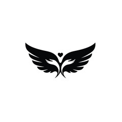 Obraz premium Black silhouette of wings with heart white