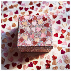 Valentine's Day Gift Box with Hearts: Romantic Present, Love Theme, Festive Decoration, Glitter, Holiday, Celebration