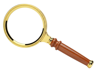 Classic Magnifying Glass with Wooden Handle and Gold Frame Isolated