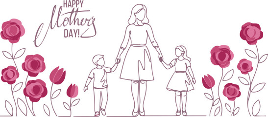 Happy Mother&rsquo;s Day Card &ndash; Continuous One Line Drawing Illustration
