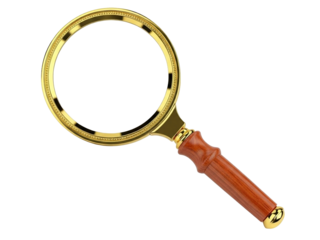 Classic Magnifying Glass with Wooden Handle and Gold Frame Isolated