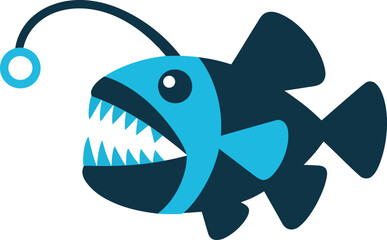 Stylized illustration of an anglerfish with a bioluminescent lure and sharp teeth
