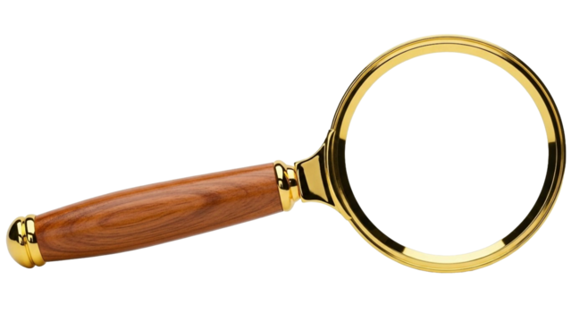 Classic Magnifying Glass with Wooden Handle and Gold Frame Isolated - Powered by Adobe