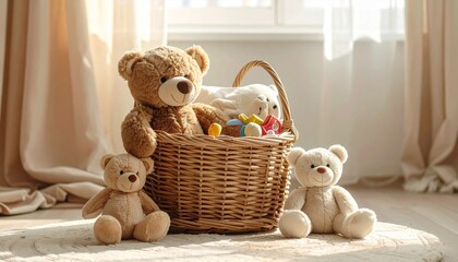 Teddy Bears in a Basket - A Cozy and Heartwarming Scene.