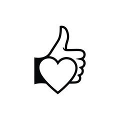 Black thumb up hand with heart love like