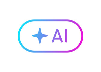 AI star oval icon. Artificial intelligence symbol. Gradient blue purple digital AI robot sign. Magic star smart assistant. Modern design element. Vector illustration isolated on white background.