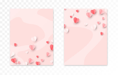A set of Valentine's Day cards. Festive cards with hearts. Pink cards PNG.