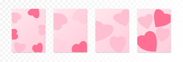 A set of Valentine's Day cards. Festive cards with hearts. Pink cards PNG.