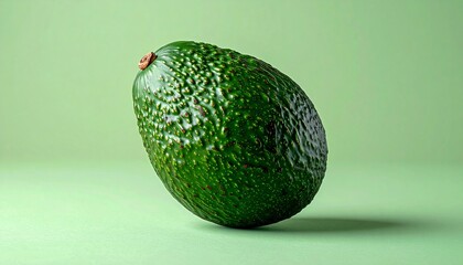 Single Avocado on Green Background - A Study in Texture and Color.