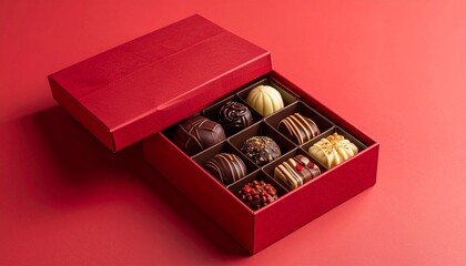 Elegant Red Box of Gourmet Chocolates for Special Occasions.